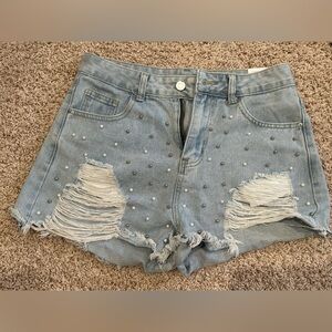 Shein Pearl Silver Bead Accent Shorts